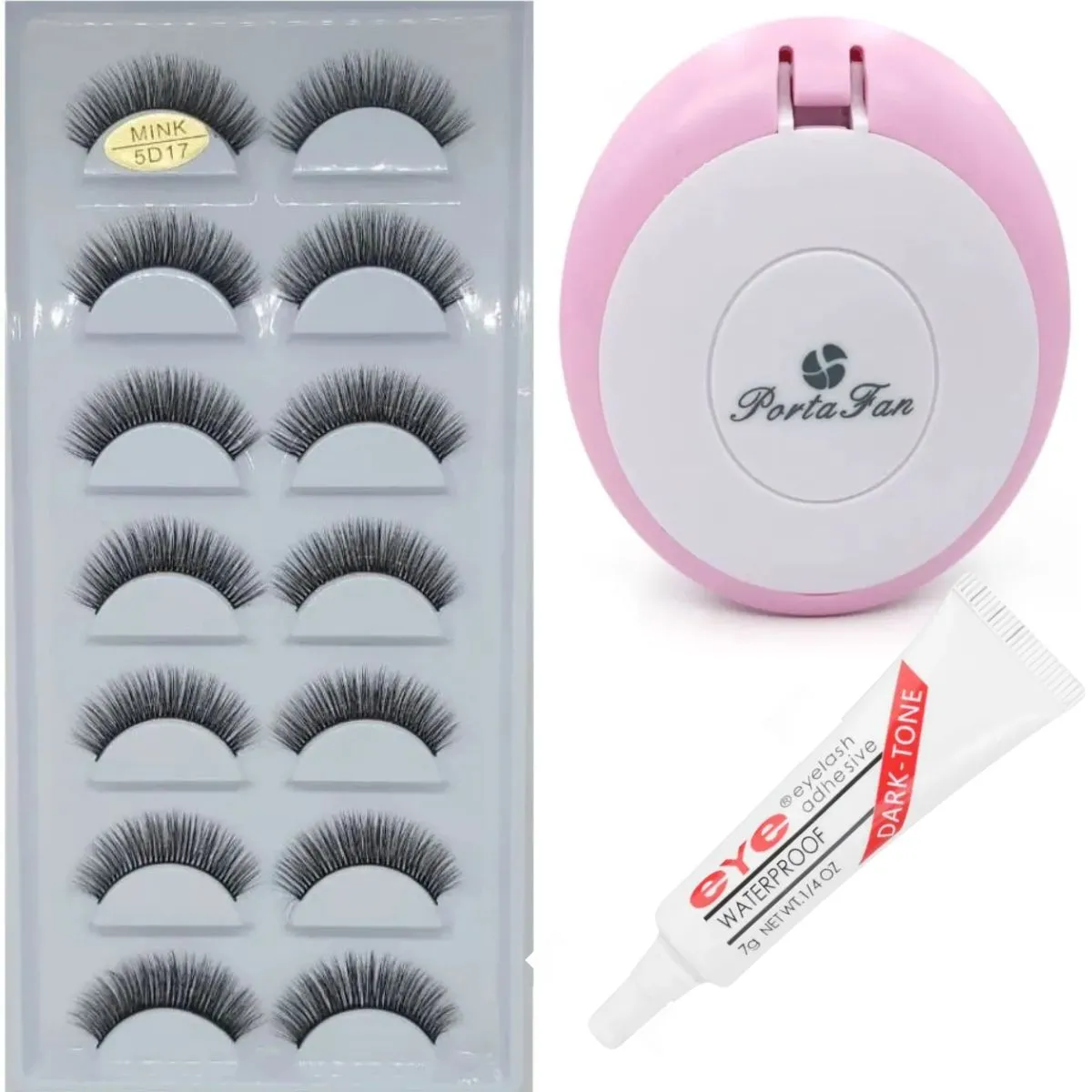 Kit Mini Ventilador + Cílios + Cola