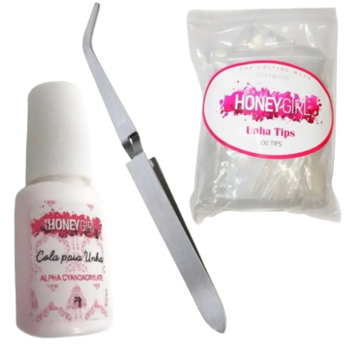 Kit Para Unhas Pinça Precisão 500 Unhas Tips + Cola Para Unhas