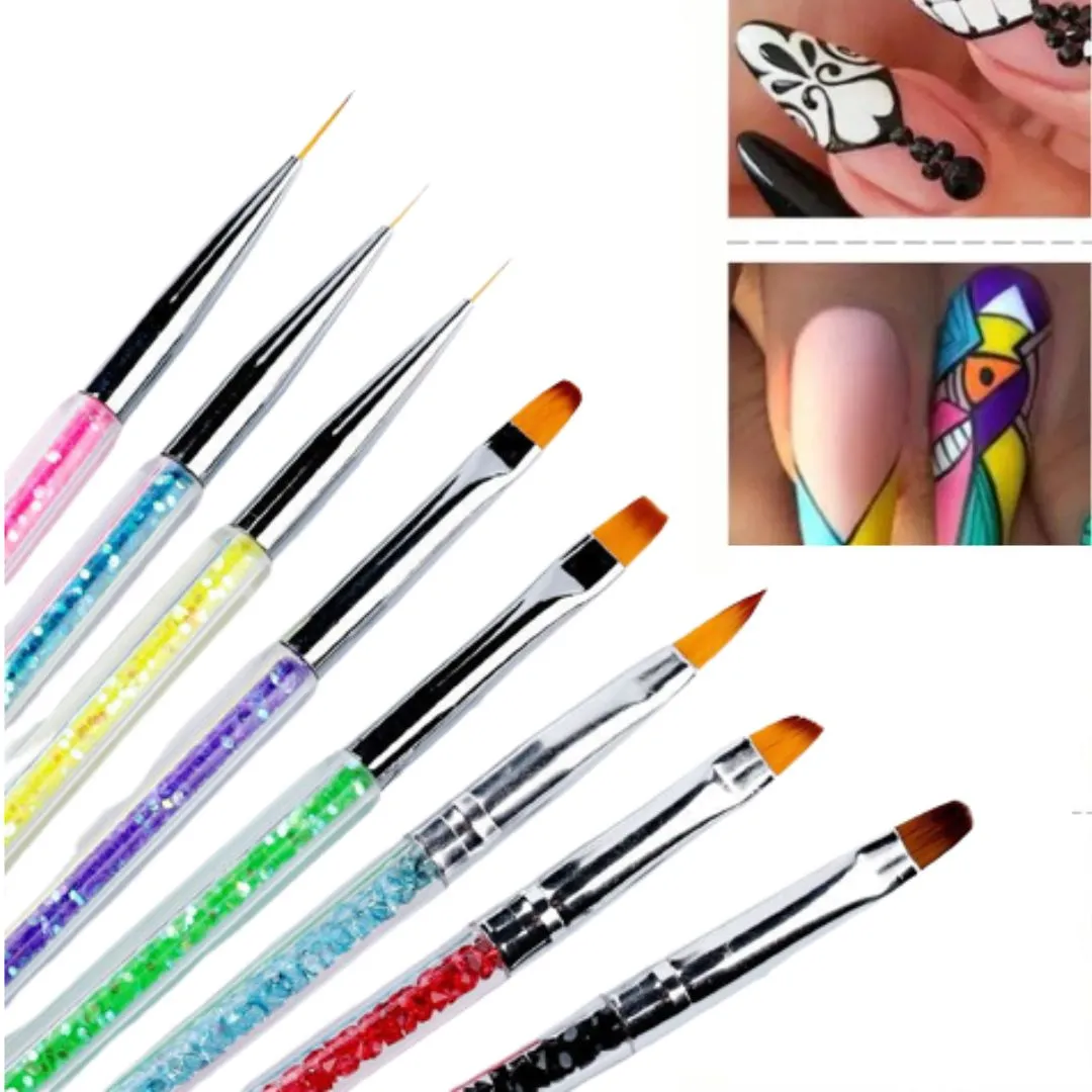 Kit Pincéis Duo para Decorar Unhas Nail Art - 8 Unidades Coloridos