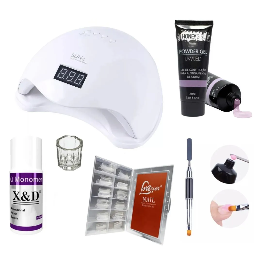 Kit Polygel Cabine Polygel Espátula E Molde F1 Com Monomer