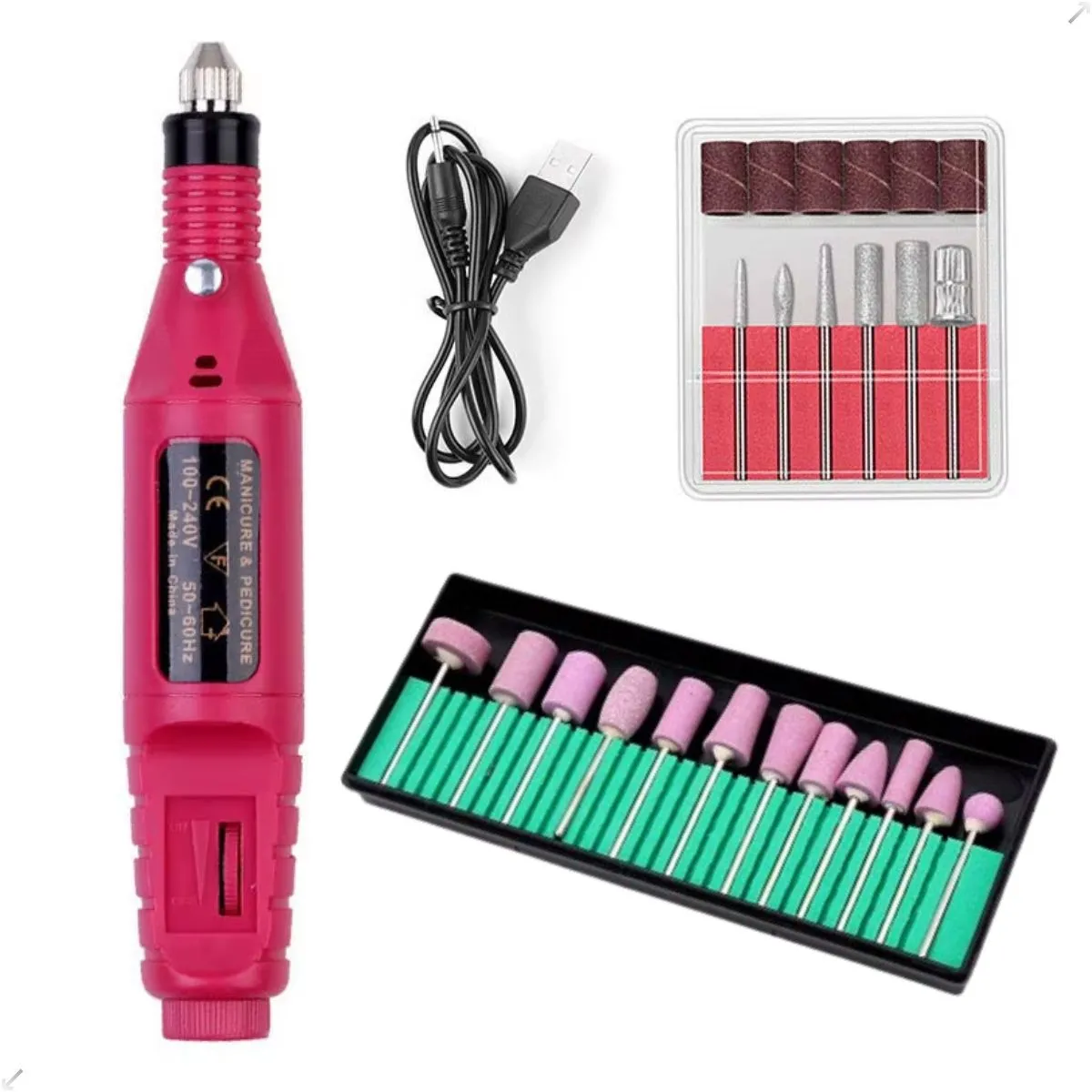 Lixadeira Elétrica Caneta Bivolt + Broca De Quartzo + Lixa Alongamento Unhas