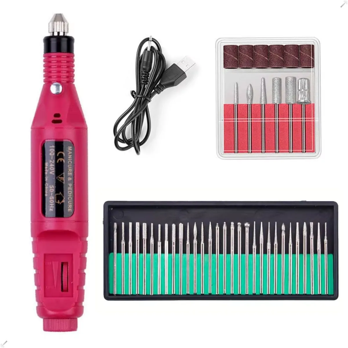 Lixadeira Elétrica Caneta Bivolt + Broca Diamantada + Lixa Alongamento Unhas