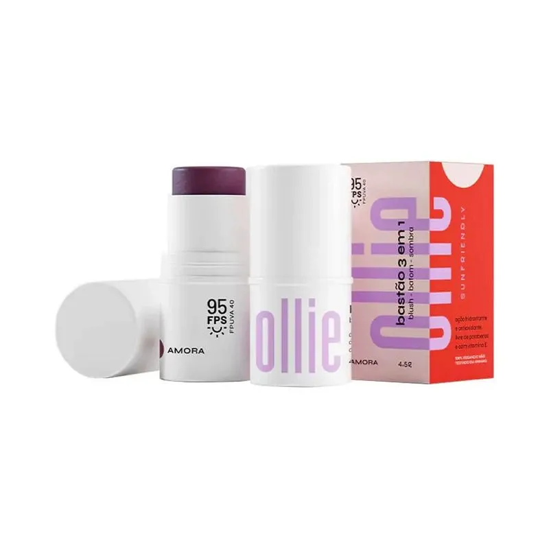 OLLIE STICK Bastão 3 em 1 Blush, Batom e Sombra FPS 95 AMORA 4,5G