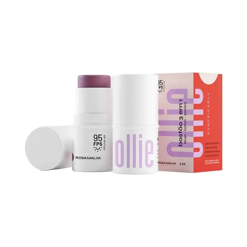 OLLIE STICK Bastão 3 em 1 Blush, Batom e Sombra FPS 95 ROSA MALVA 4,5G