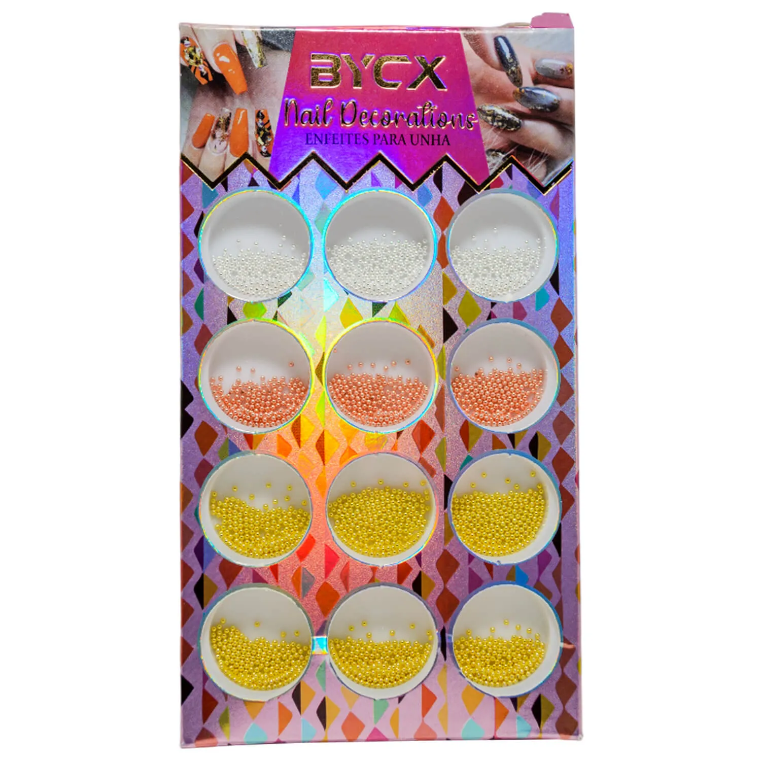 Pedraria Caviar Decoração Enfeite para Unha 12 Potinhos