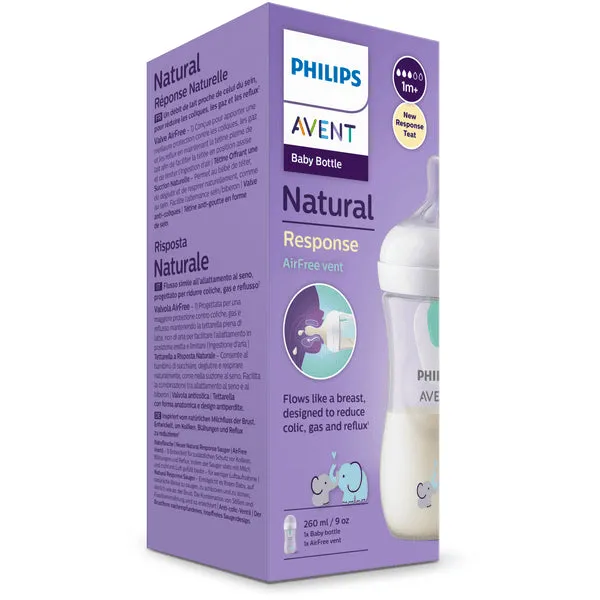 Philips Avent Biberão Natural Response Airfree +1 meses 260 mL - Elefante