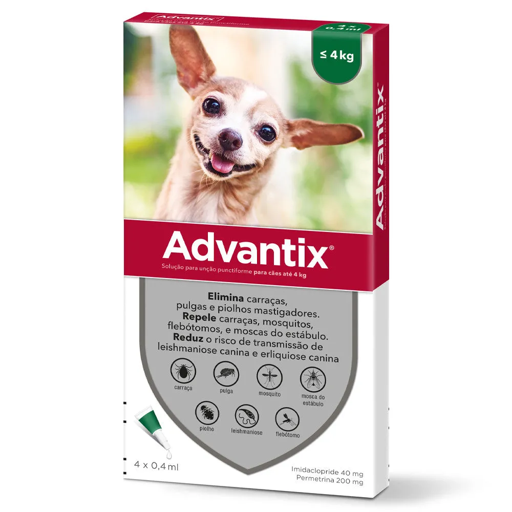 Advantix Cães até 4Kg Pipetas 0,4ml x 4