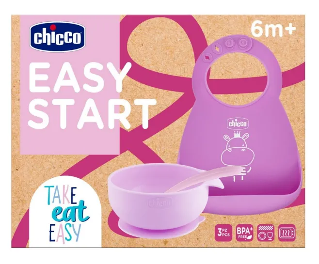 Chicco Conjunto de Papa Silicone +6 meses Rosa