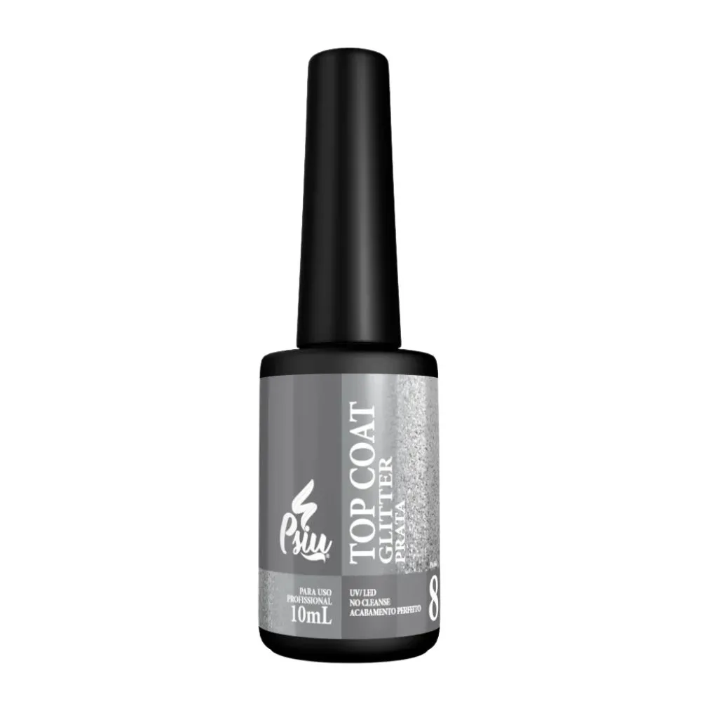 Top Coat Glitter Prata - 10ml - Psiu