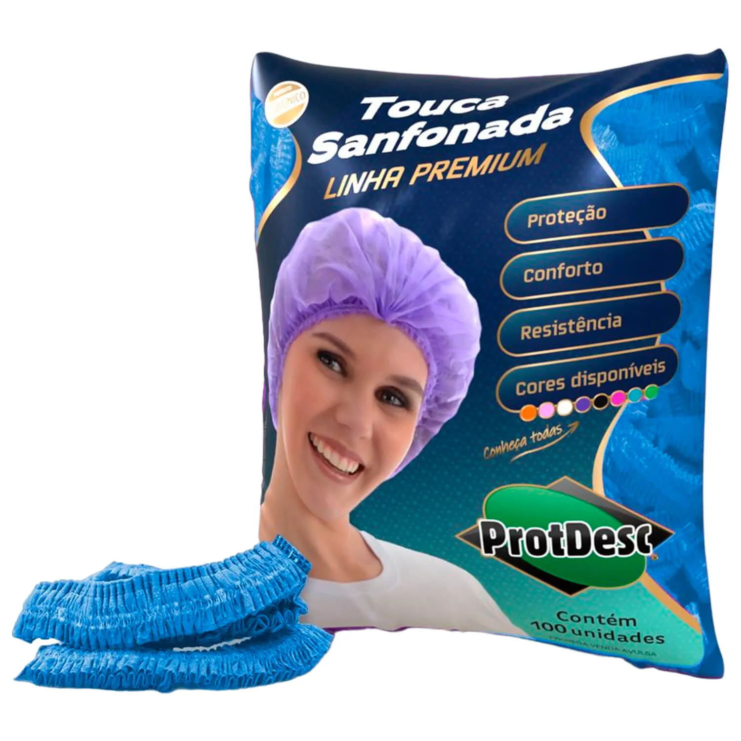 Touca Descartável Protdesc Azul 100un